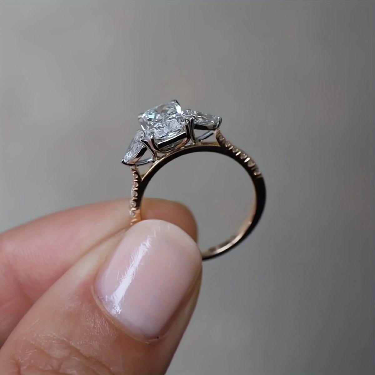2ct Rectangular Moissanite Engagement Ring S925 Silvery with Pearlescent Edge